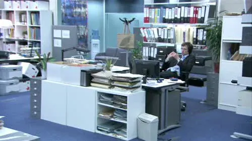 Screenshot: I'm on my way down to see you
by the front door of the office.
