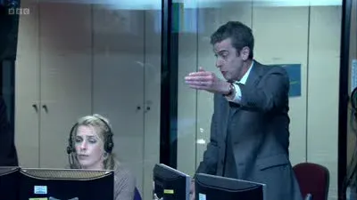 Screenshot: - They can't hear you. We're like Ted Moult to them. - Look, can you please get out?