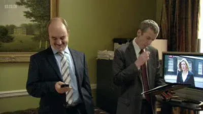 Screenshot: I need 10 minutes, I need to Google some jokes about Andy Murray. Shall I go first? Warm them up.